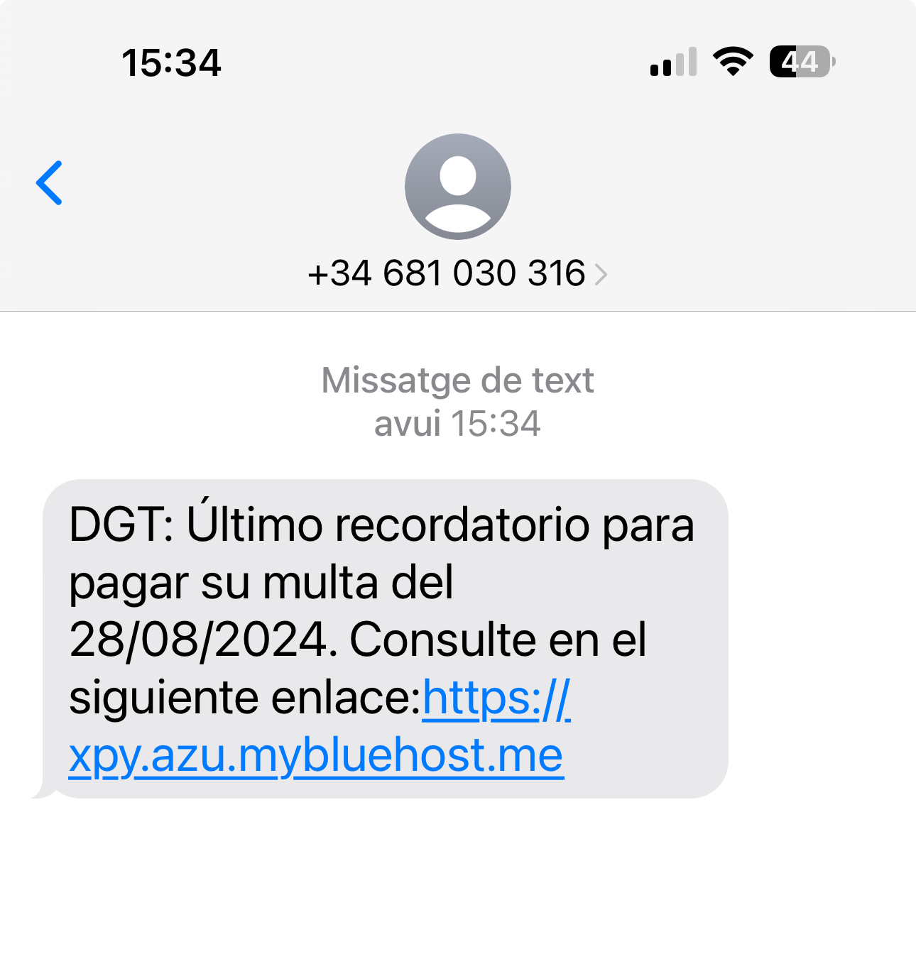 Exemple de //phishing// amb SMS