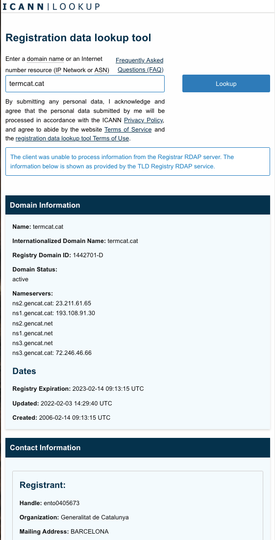 Registre del domini termcat.cat a l'ICANN