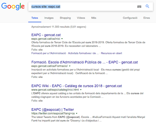 Resultats cerca a Google cursos site:eapc