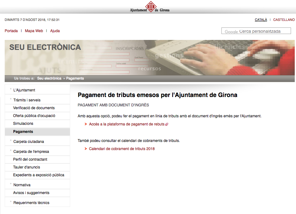 Pàgina d'Hisenda de l'Ajuntament de Girona
