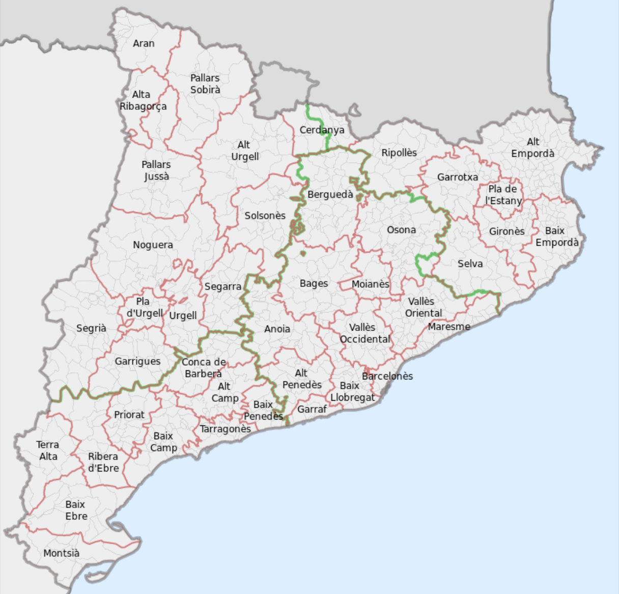 : Named comarcas of Catalonia (2015) Author Rwxrwxrwx. https://commons.wikimedia.org/wiki/File:Comarques_de_Catalunya.svg